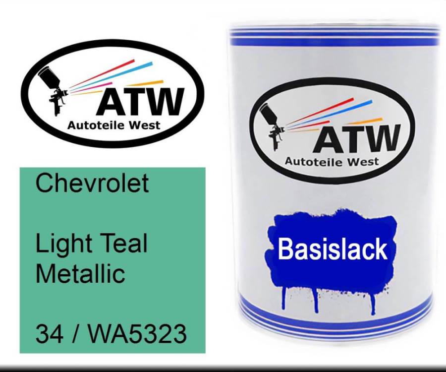 Chevrolet, Light Teal Metallic, 34 / WA5323: 500ml Lackdose, von ATW Autoteile West.